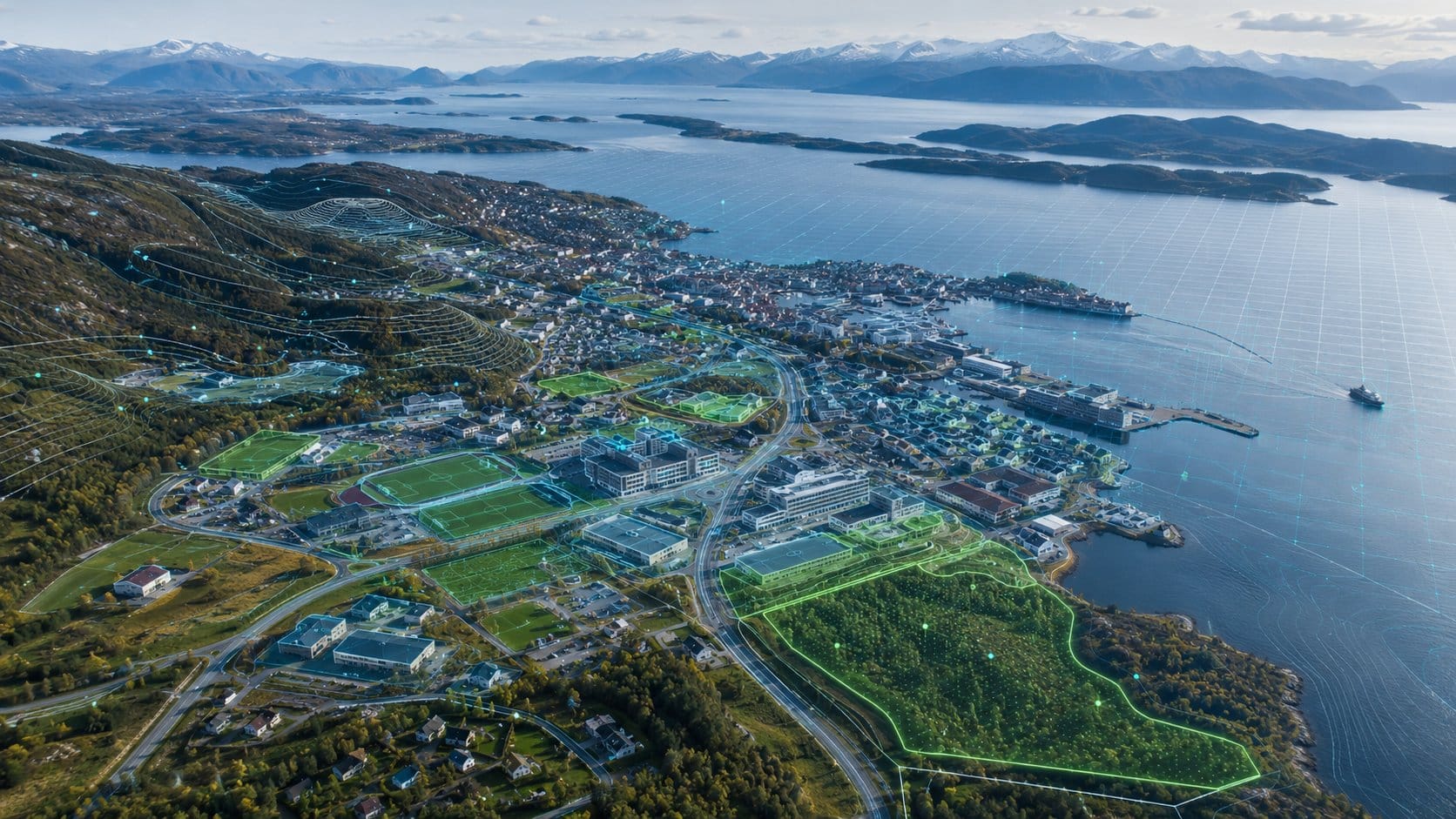 Kystby med kommunale arealdata og GIS overlay